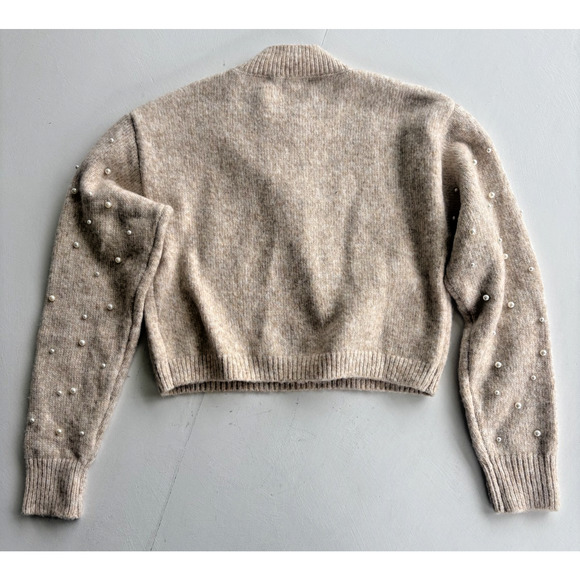 Cupcakes Cashmere Sweater XS Beige Cropped Pearl Mock Neck Wool Soft Cozy - Picture 5 of 5